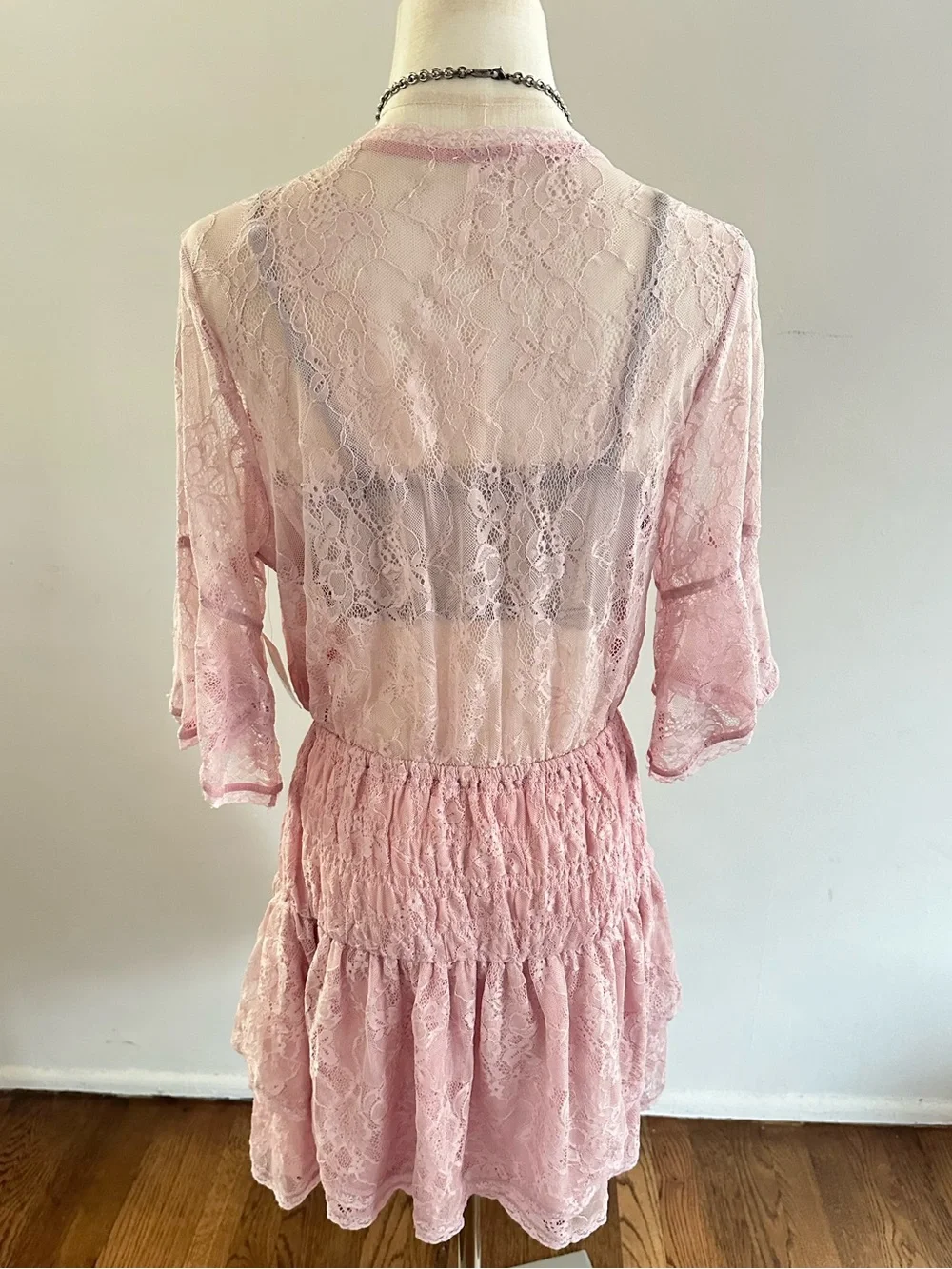 Free People Dusty Pink Lace Cutout Dress Romantic Coquette Boho Dress NWT - Picture 4 of 6